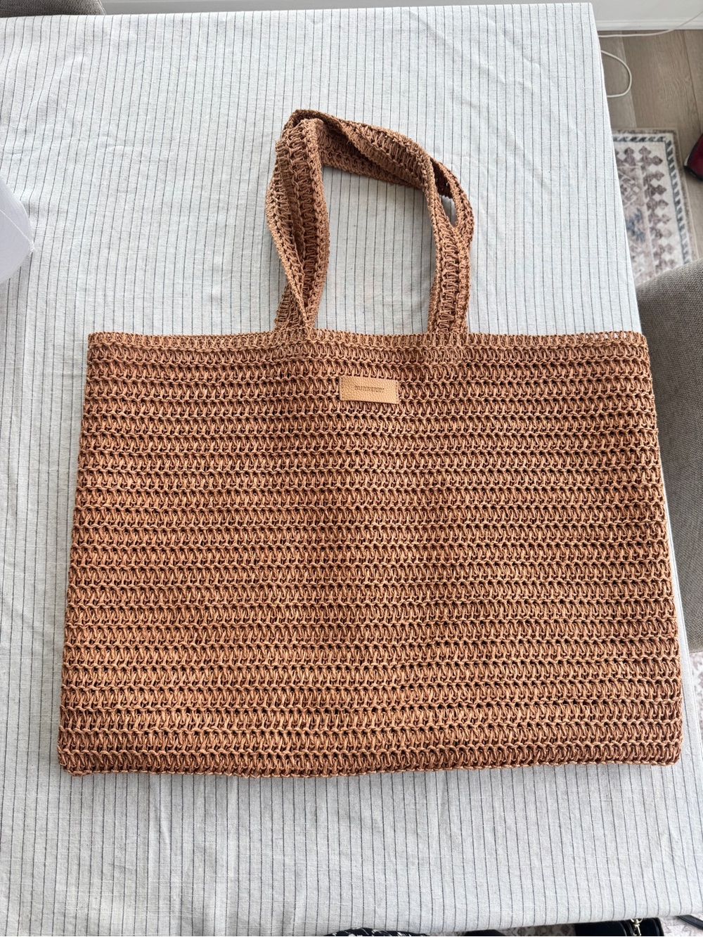 Burberry Raffia Tote Bag | Brown Woven Summer Beach Shopper | Authentic